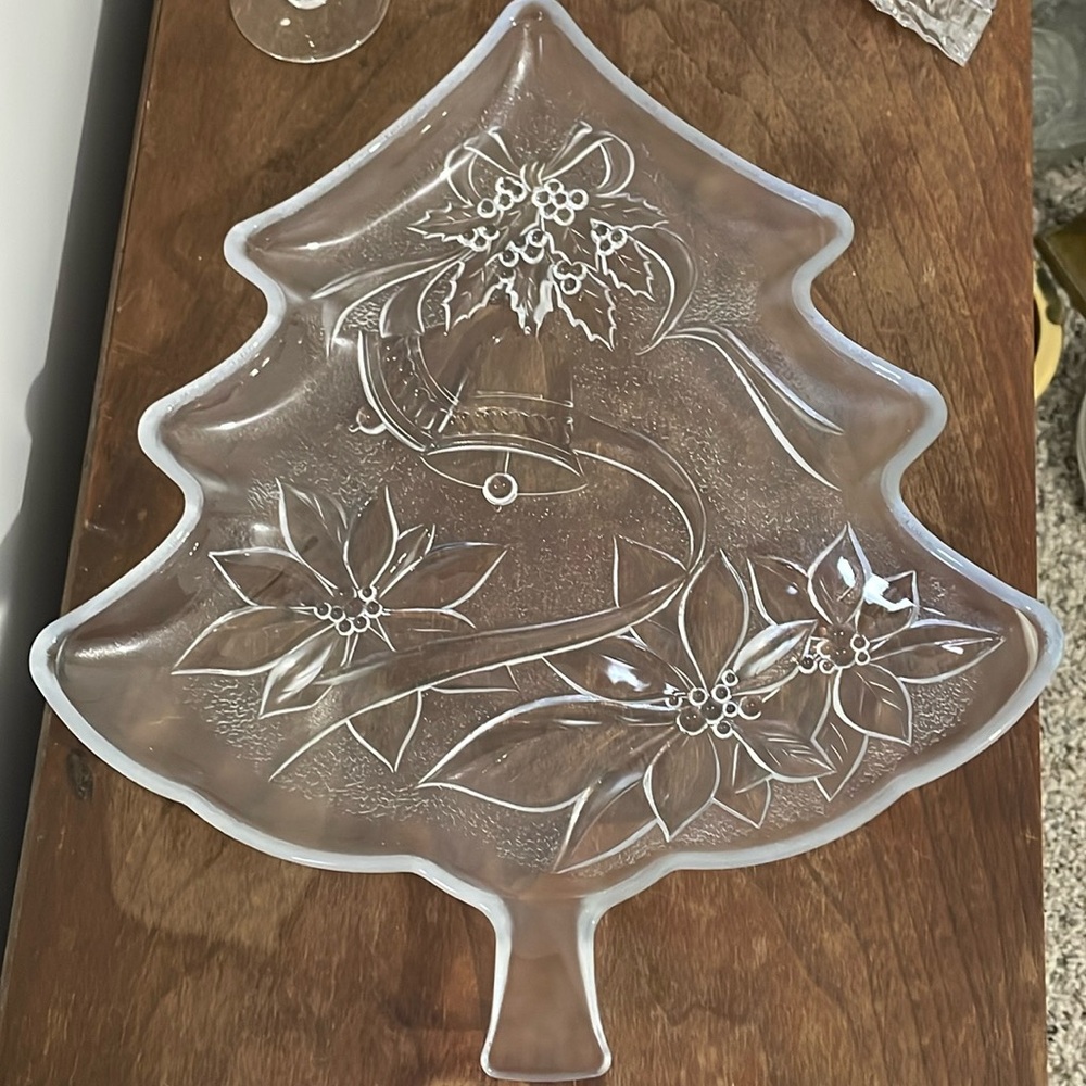 Christmas Tree Glass Platter Tray Cut Out Serving Dish